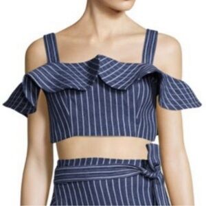 ALEXIS Benta Striped Blue/White Denim Crop-Top with ruffle Size: XS